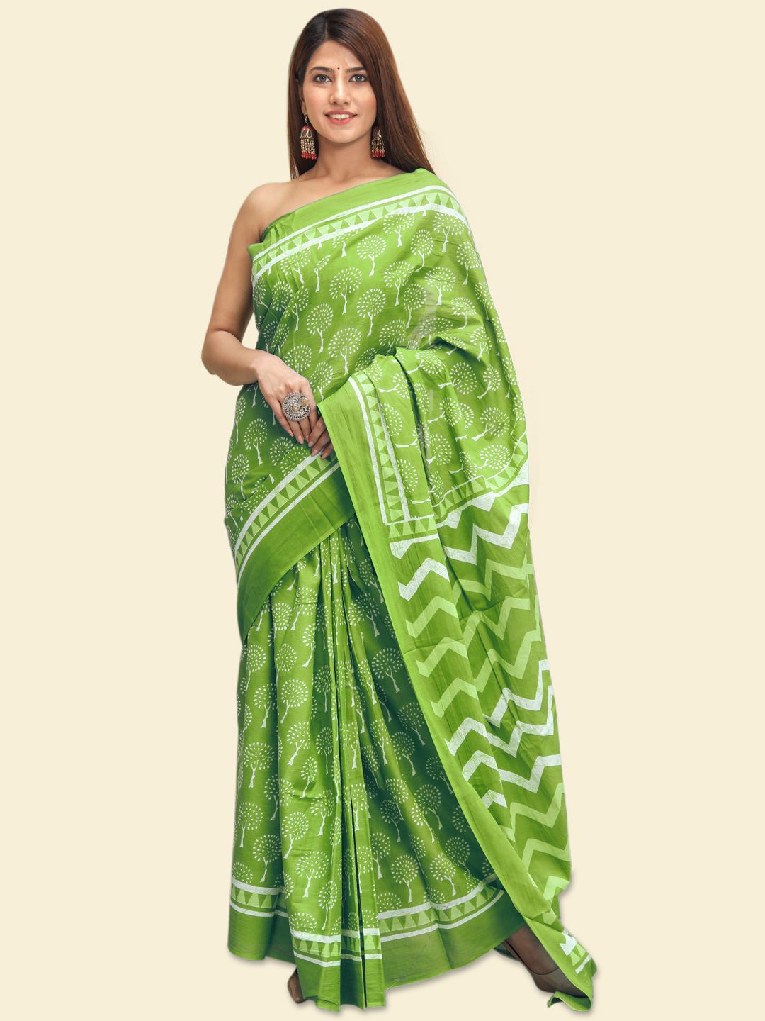 

KALINI Ethnic Motif Pure Cotton Saree, Green