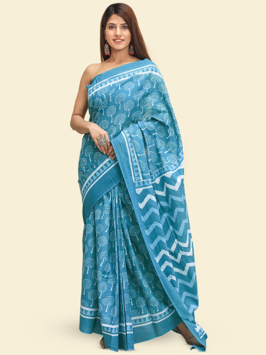 

KALINI Ethnic Motifs Printed Pure Cotton Saree, Blue