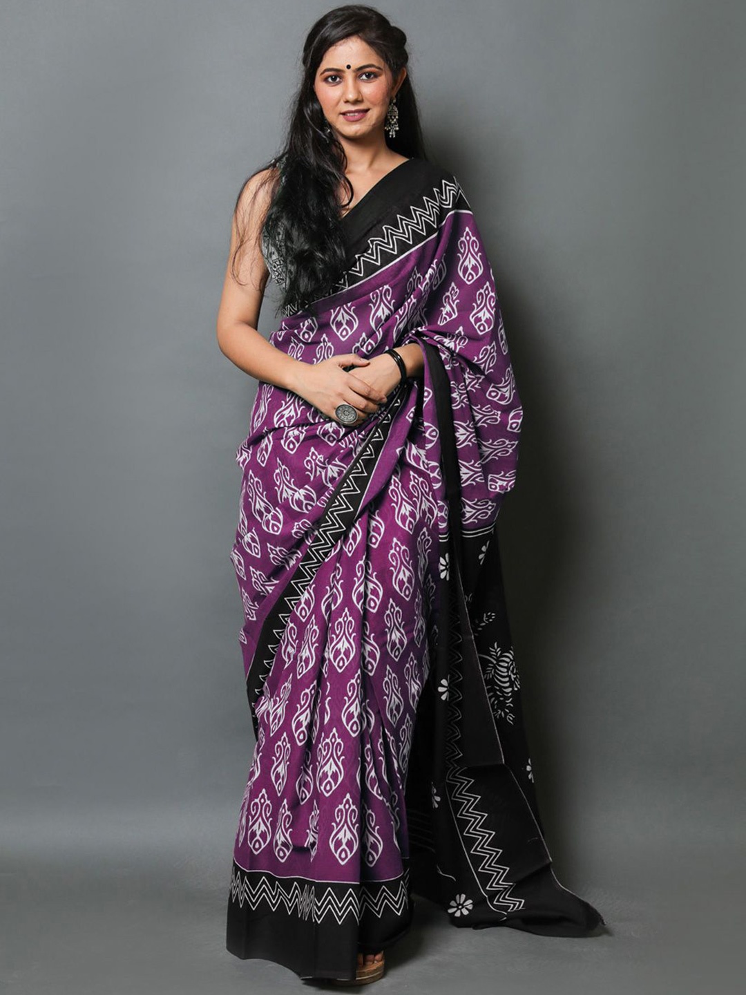 

KALINI Ethnic Motifs Pure Cotton Saree, Purple