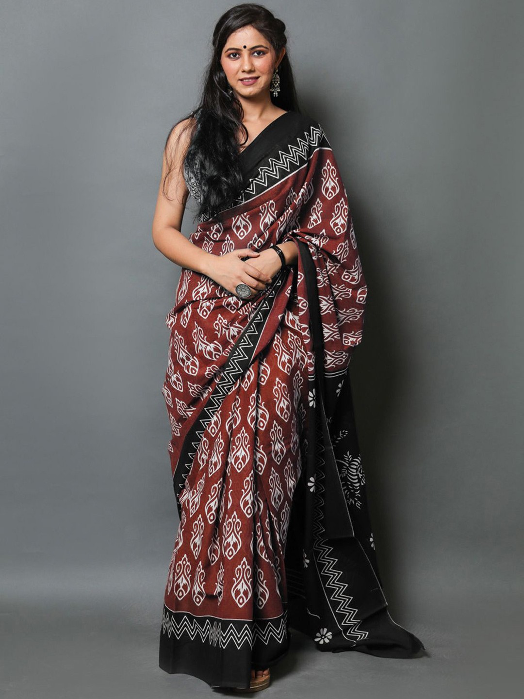 

KALINI Pure Cotton Ethnic Motif Saree, Maroon