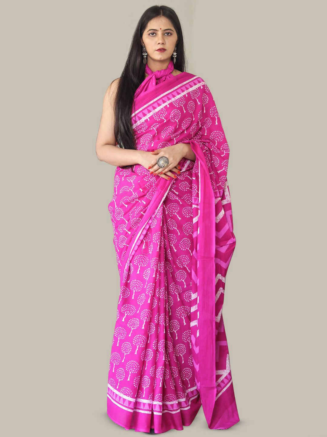 

KALINI Printed Pure Cotton Saree, Pink