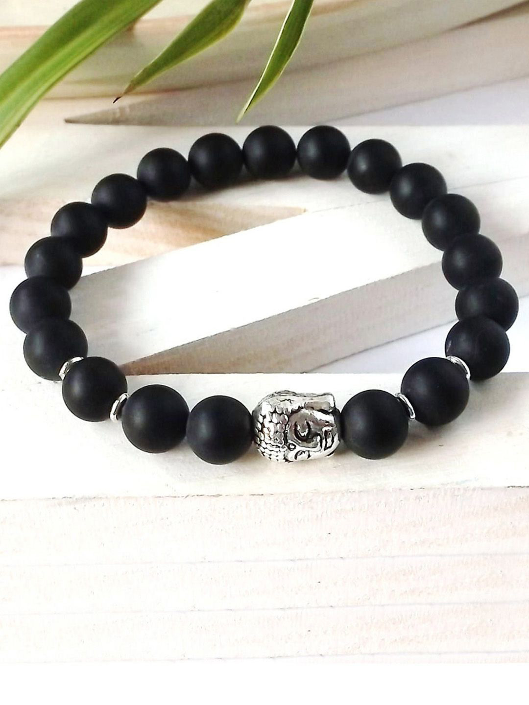 

Young & Forever Unisex Matt Onyx Silver Buddha Crystal Beads Lucky Elasticated Bracelet