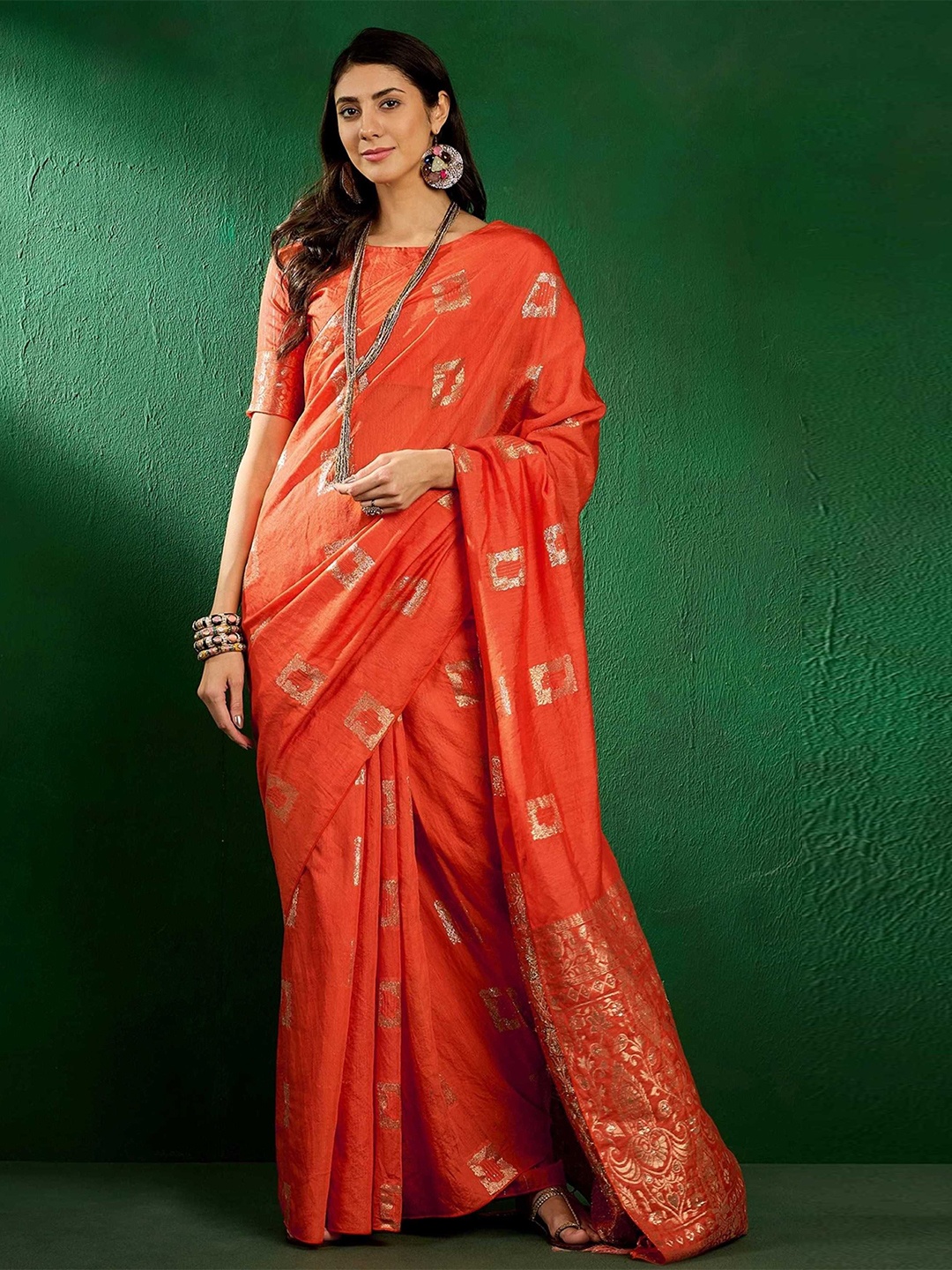 

Panzora Ethnic Motifs Zari Banarasi Saree, Orange