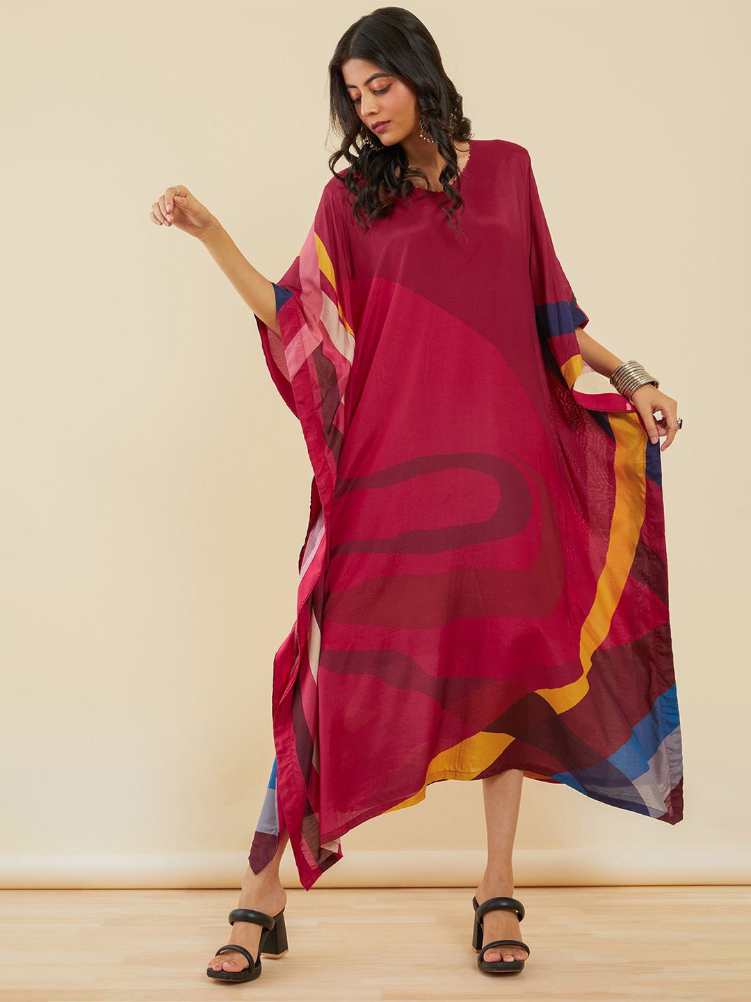 

Soch Printed Batwing Sleeve Kaftan Maxi Dress, Maroon