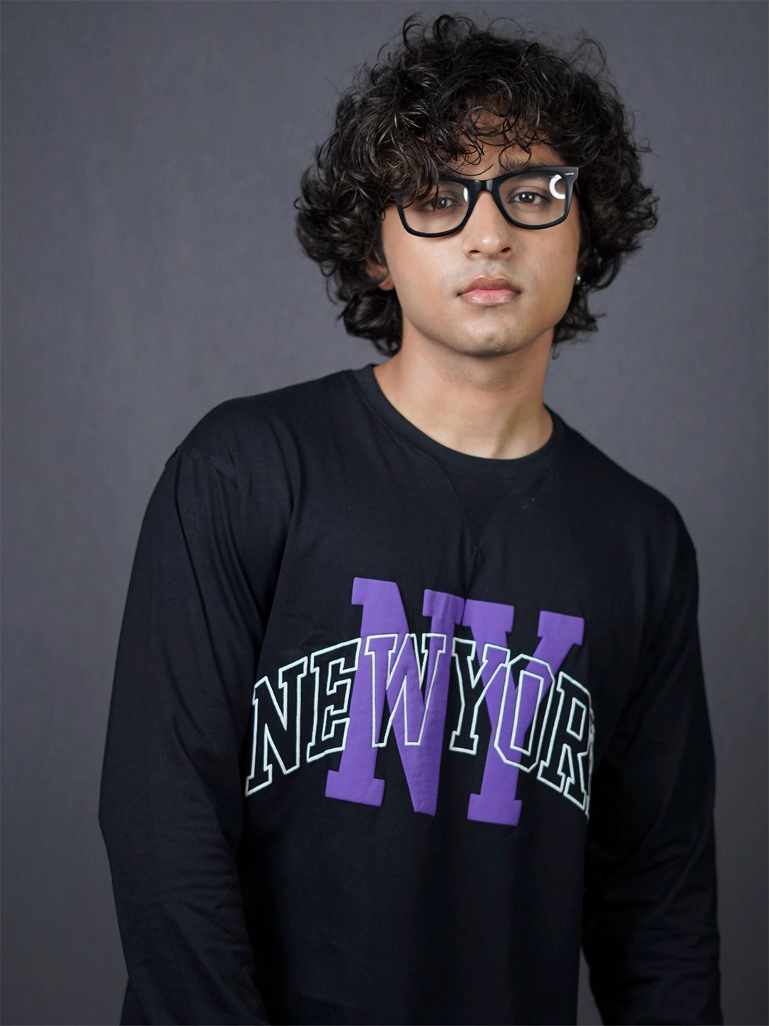 

Maniac Men Round Neck Typography Printed Oversized T-Shirt, Black