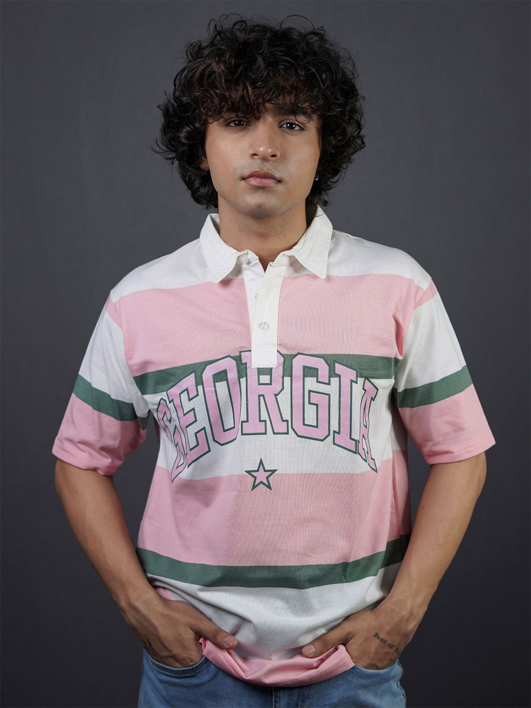 

Maniac Men Polo Collar Colourblocked T-shirt, Pink
