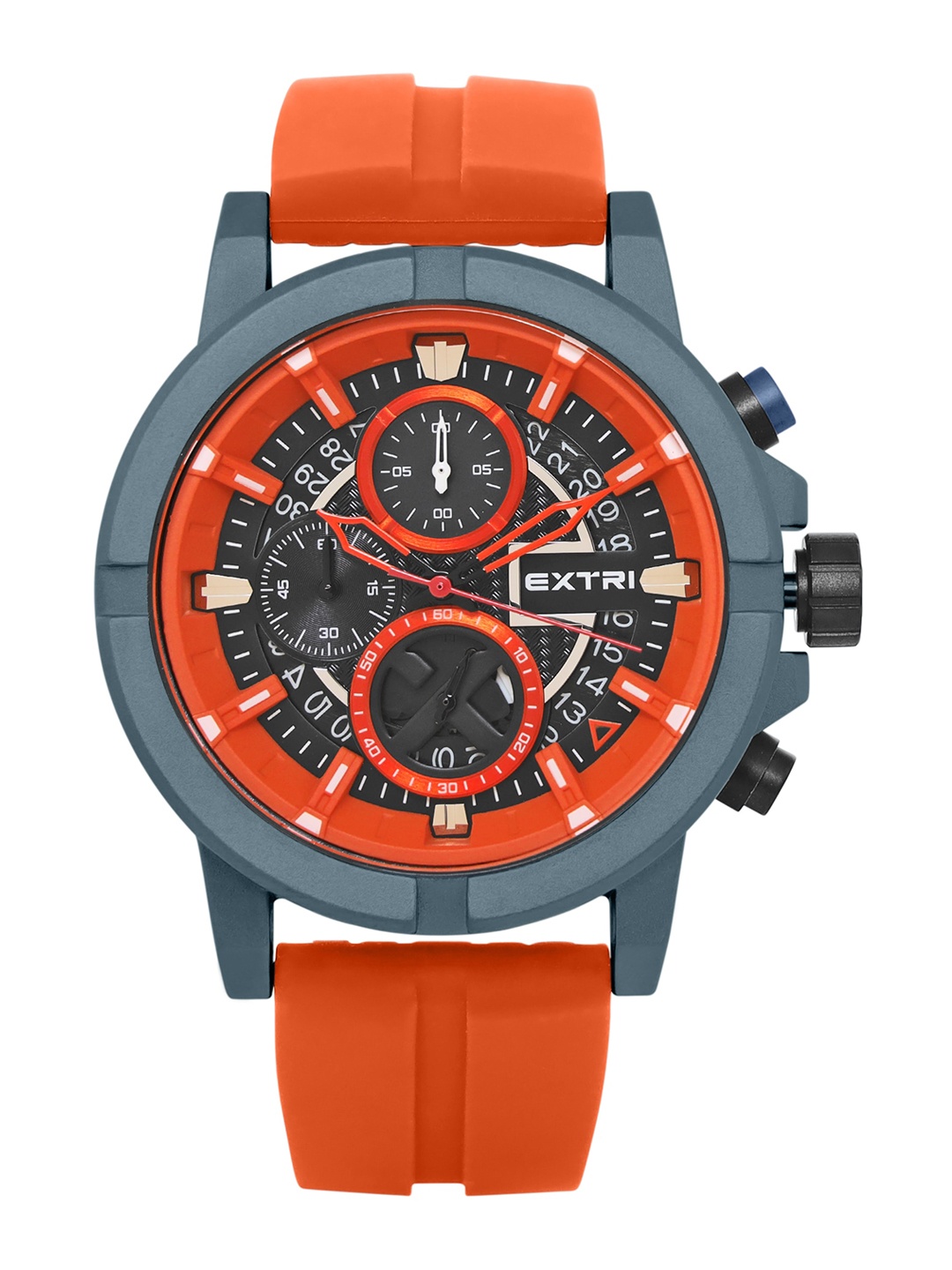 

EXTRI Men Printed Dial & Rubber Straps Analogue Watch X6064-G, Orange