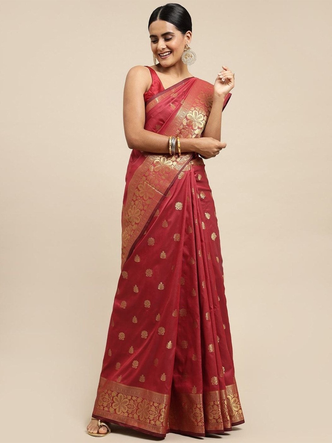 

Jinal & Jinal Woven Design Zari Banarasi Saree, Red