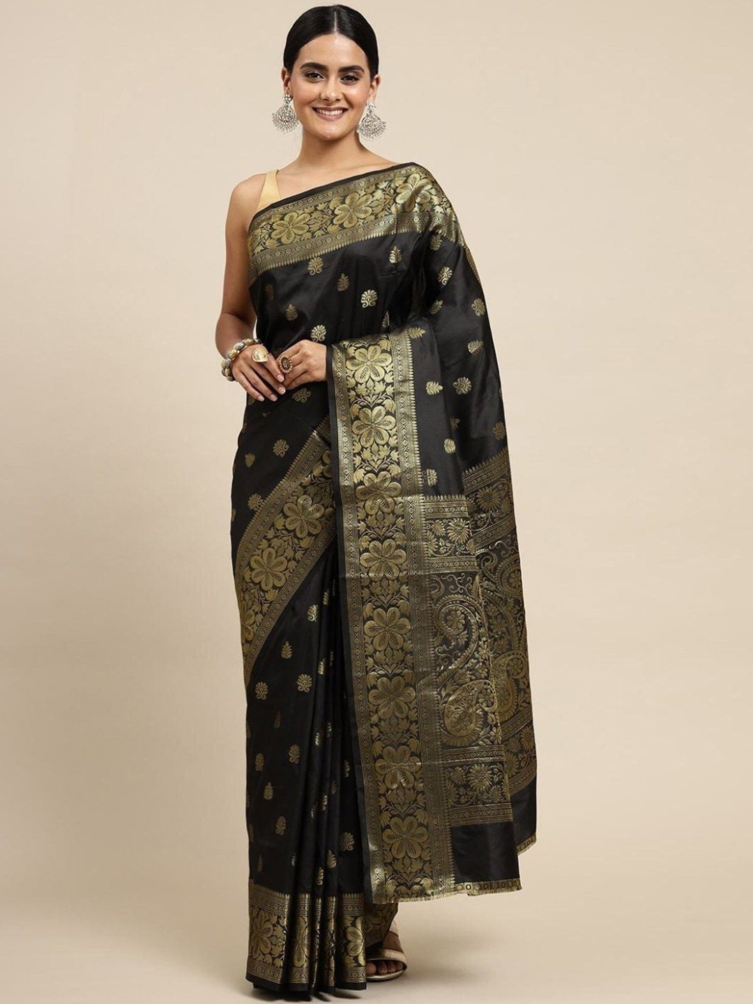

Jinal & Jinal Woven Design Zari Banarasi Saree, Black