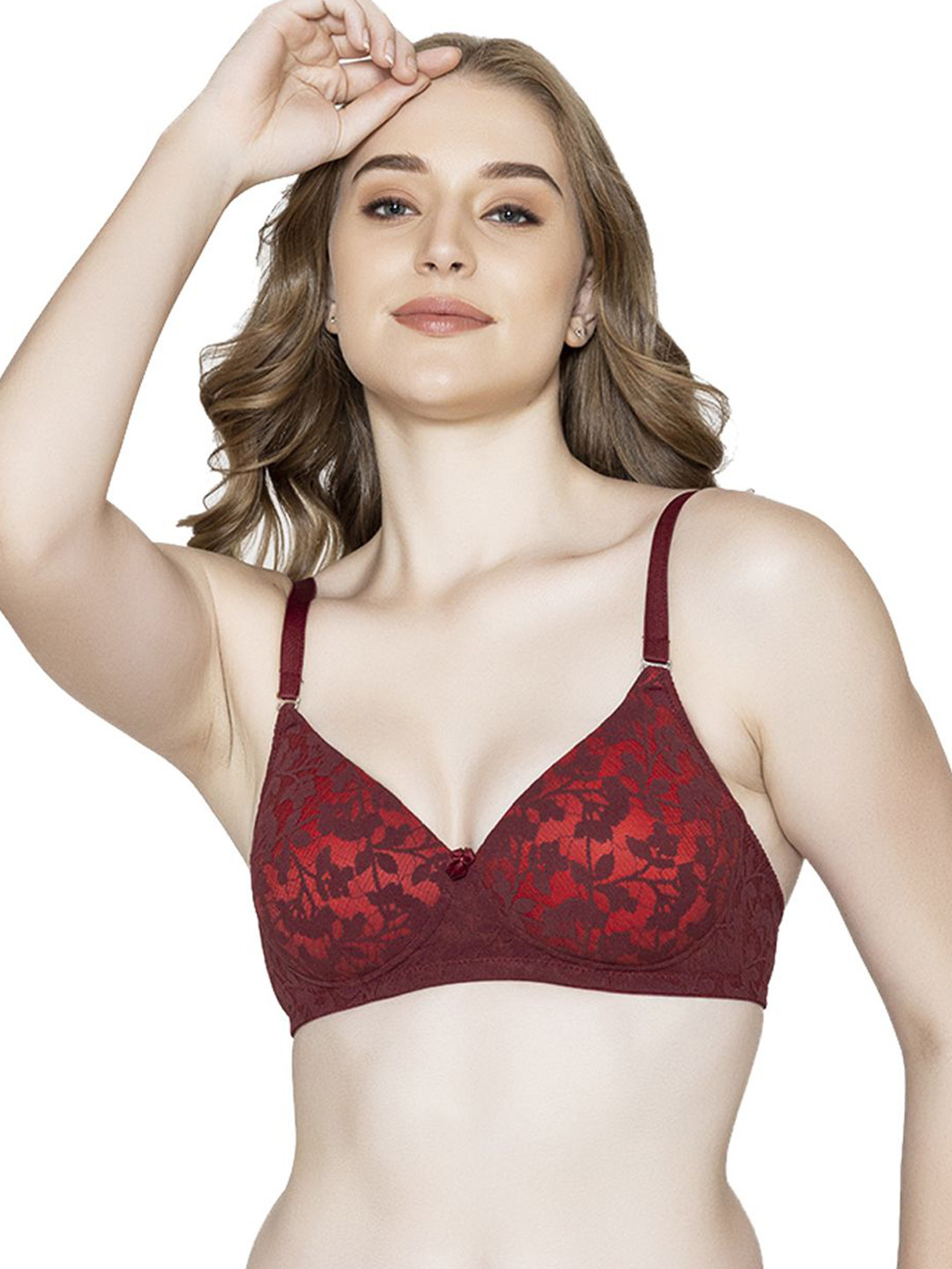 

B'ZAR Floral Full Coverage Lightly Padded Everyday Bra, Maroon