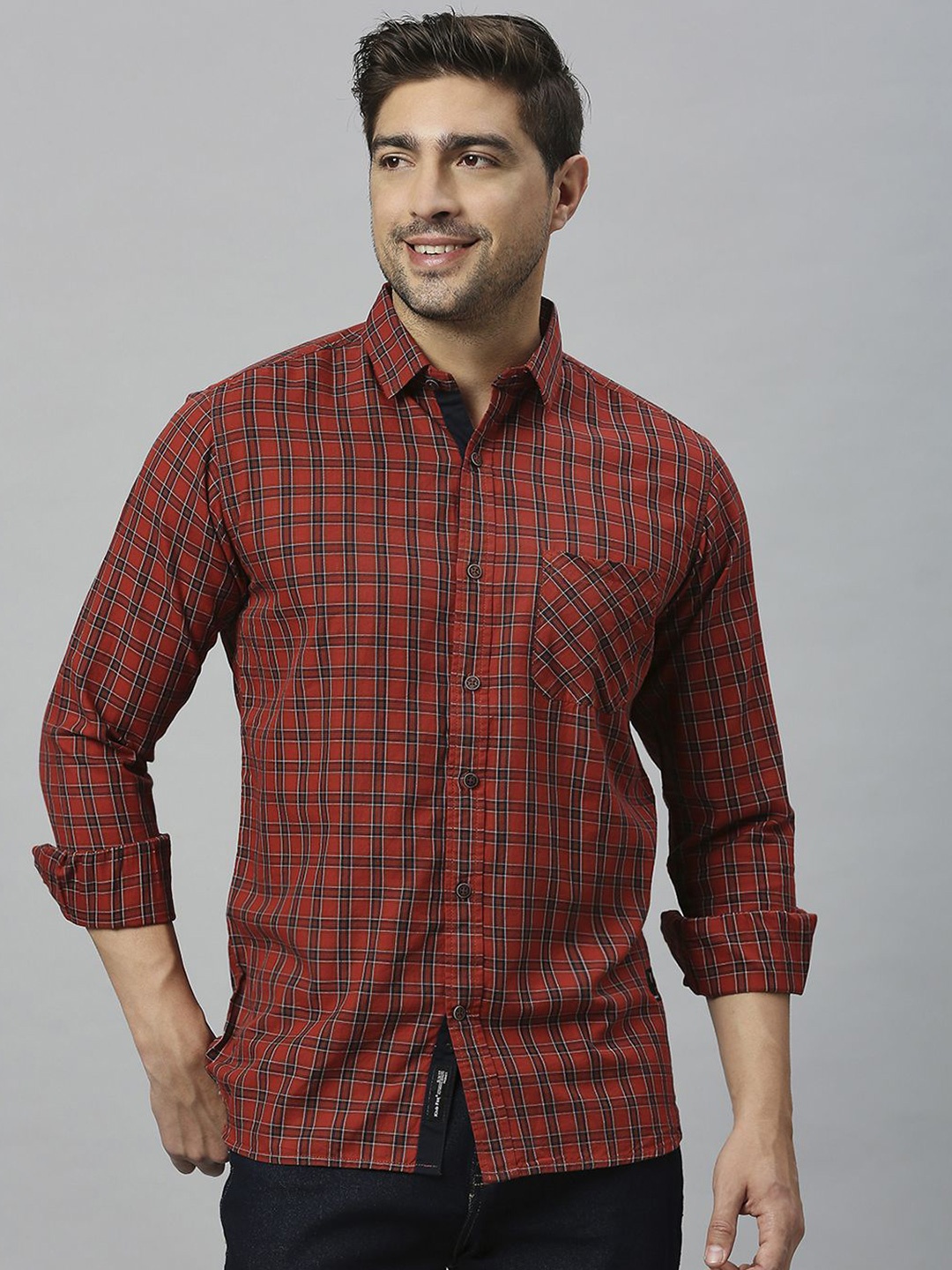 

Klub Fox Men Slim Fit Tartan Checks Opaque Checked Casual Shirt, Maroon