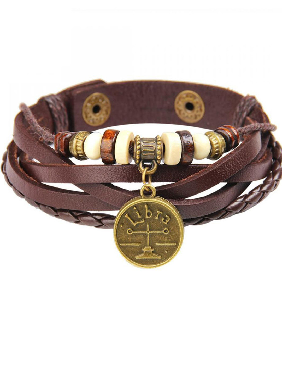 

Young & Forever Men Leather Brass-Plated Wraparound Bracelet, Brown