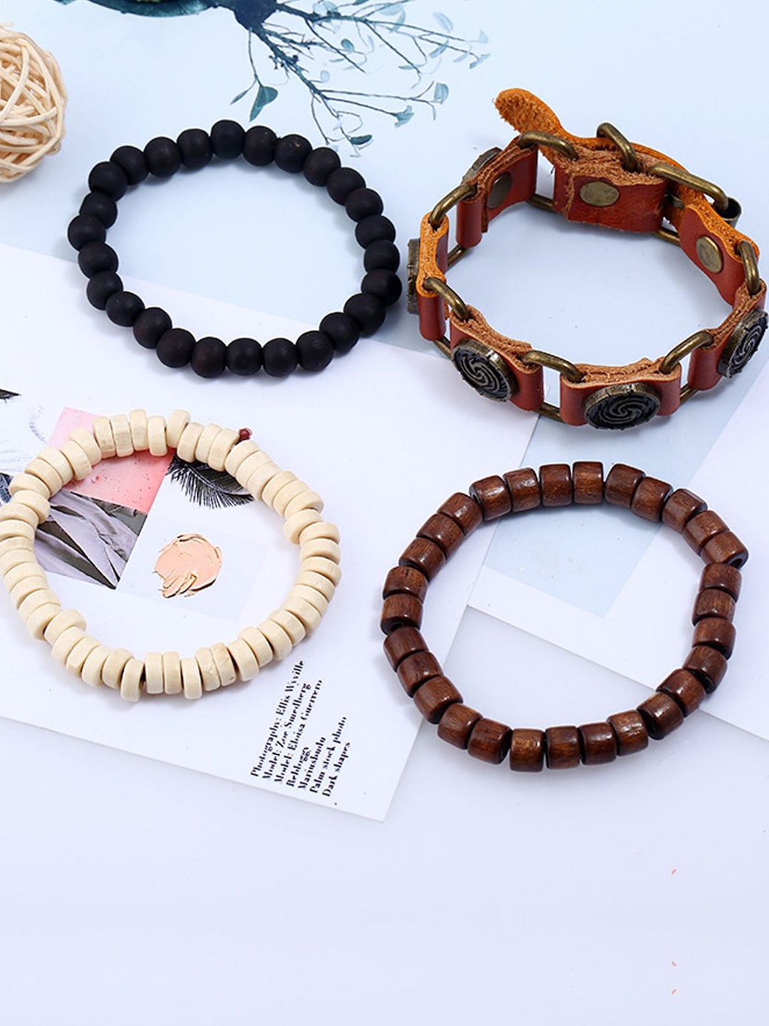 

Young & Forever Men Set Of 4 Leather Crystals Multistrand Bracelets, Brown