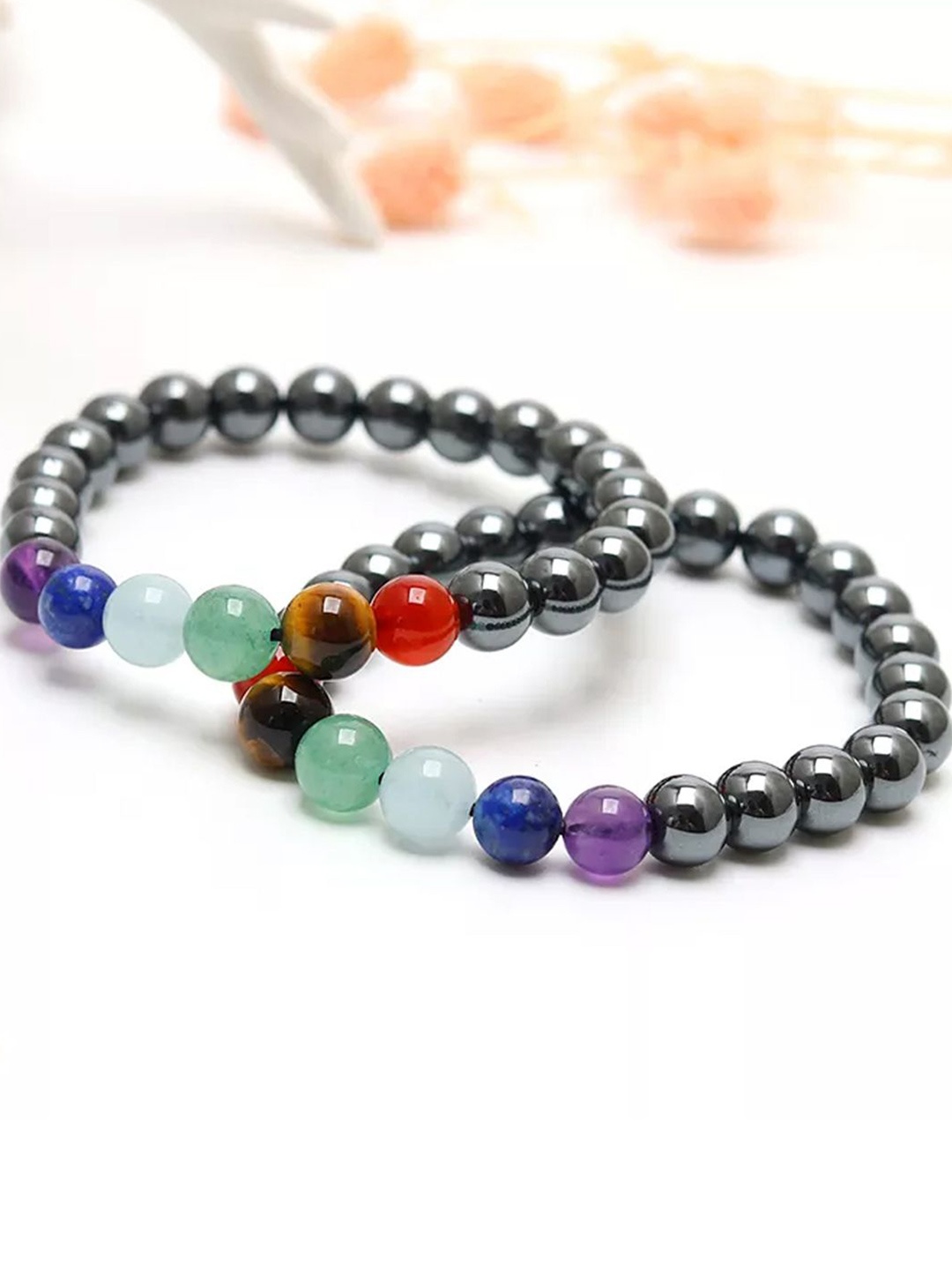 

Young & Forever Unisex 7 Chakra Hematite Crystal Bracelet, Black