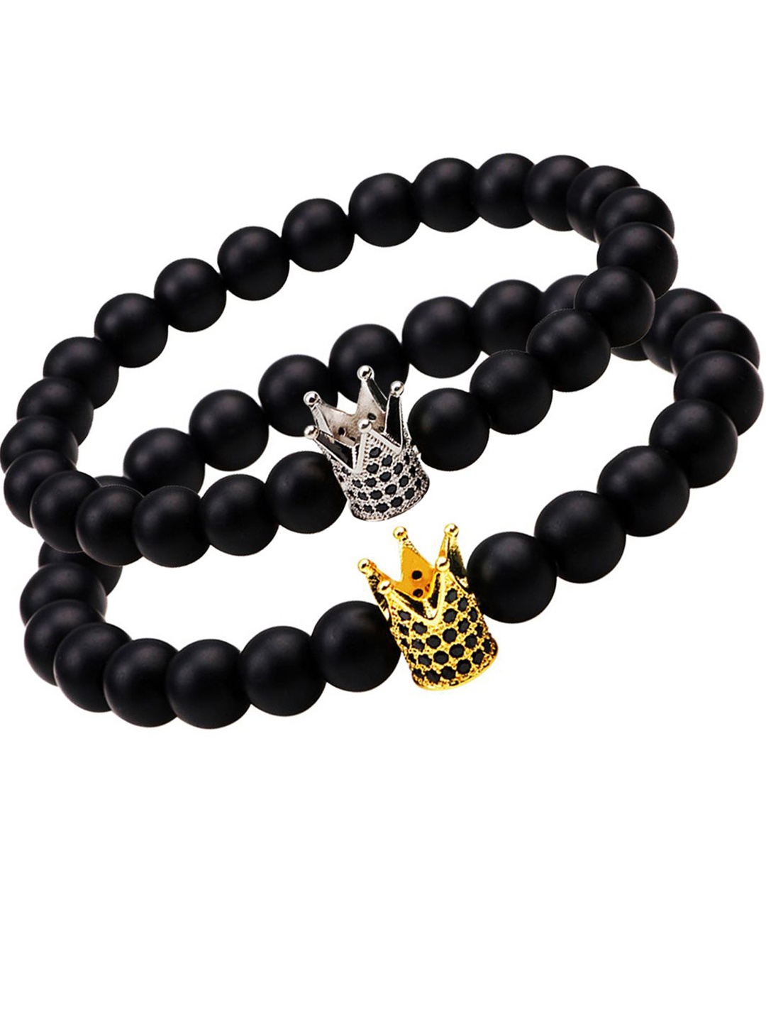 

Young & Forever Unisex Set of 2 Onyx Charm Bracelet, Black