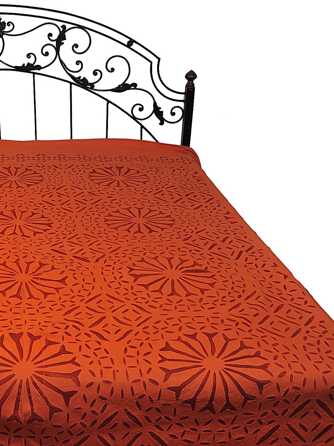 

Exotic India Vibrant Orange Stonewashed Pure Cotton Bedspread with Floral Applique