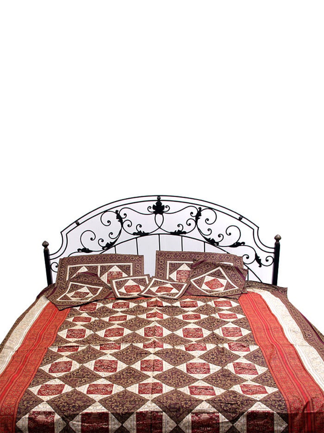 

Exotic India Maroon & Beige Printed 300 TC Queen Bedsheet With 6 Pillow Covers