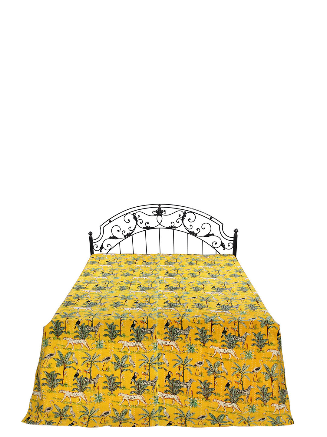 

Exotic India Yellow & Green Printed 300 TC Cotton Queen Bedsheet Without Pillow Covers