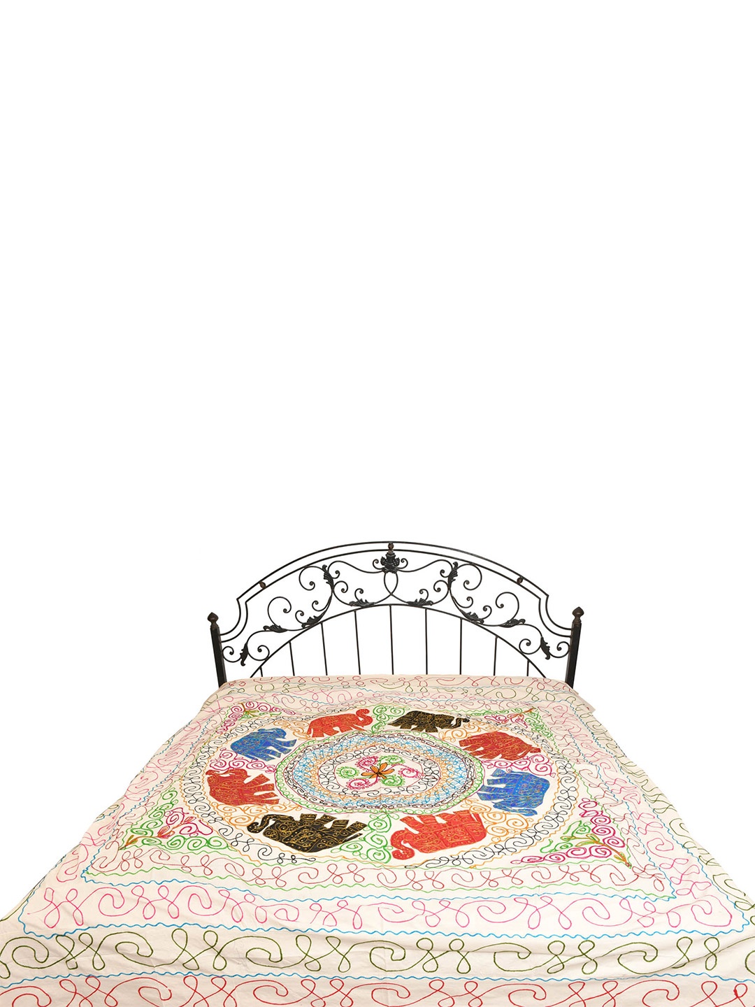 

Exotic India White & Red Printed 300 TC Cotton Queen Bedsheet Without Pillow Covers