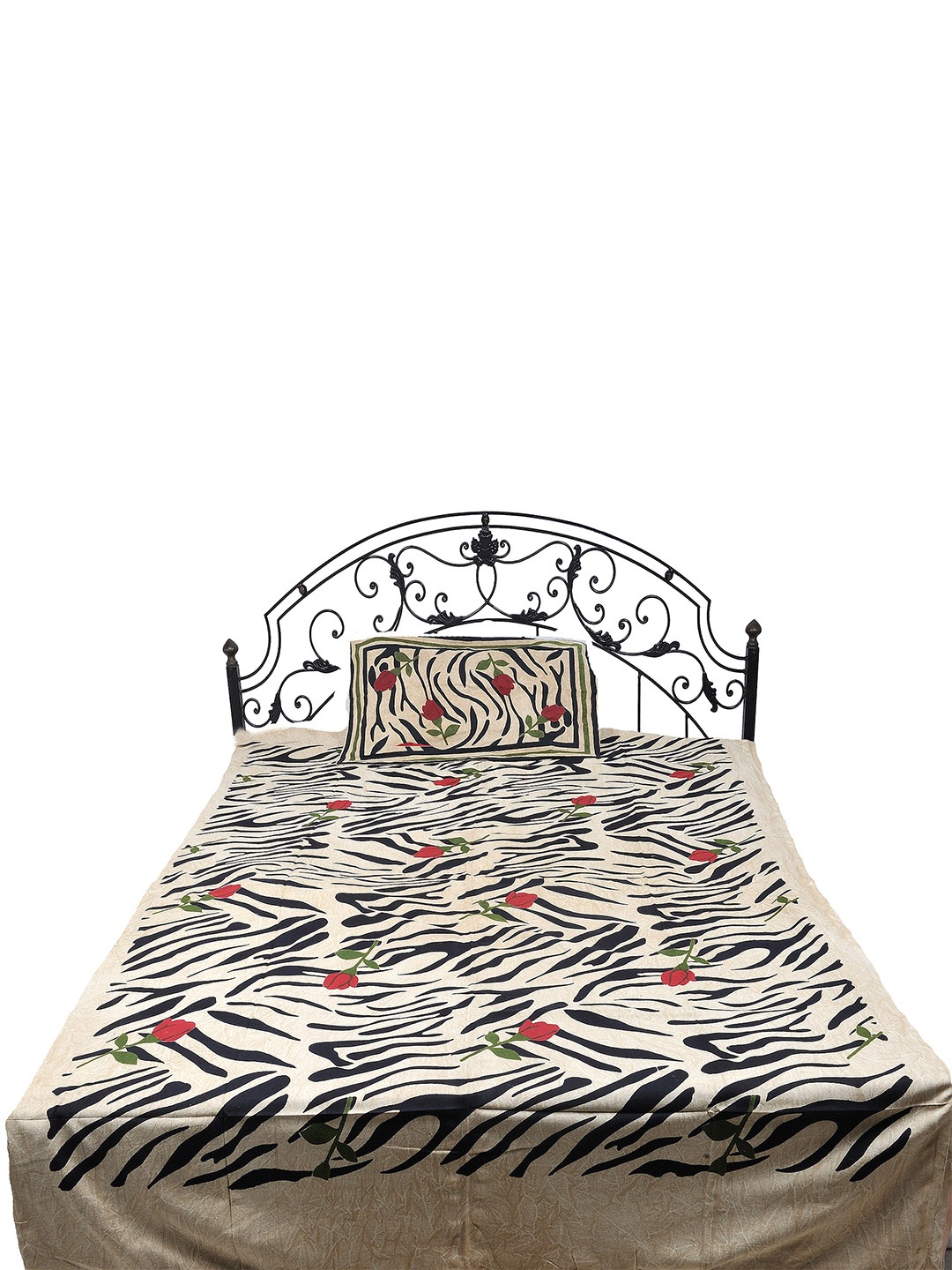 

Exotic India Beige & Red Printed 300 TC Cotton Single Bedsheet With 1 Pillow Cover