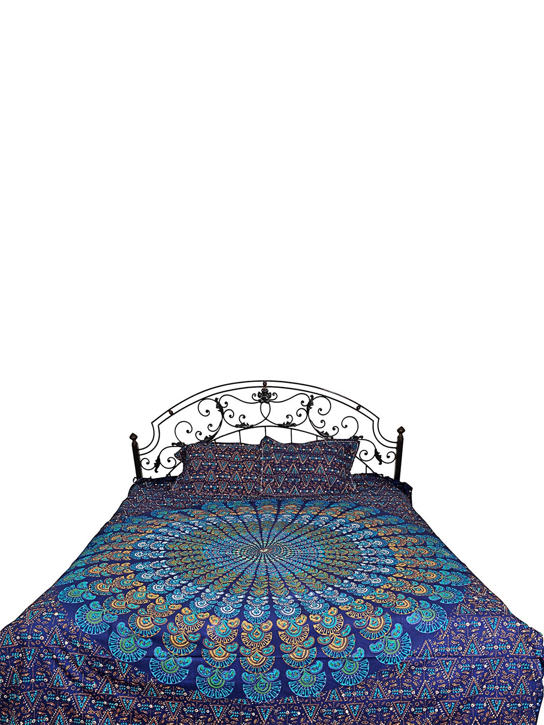 

Exotic India Blue & Purple Ethnic Motifs 300 TC Cotton Queen Bedsheet with 2 Pillow Covers