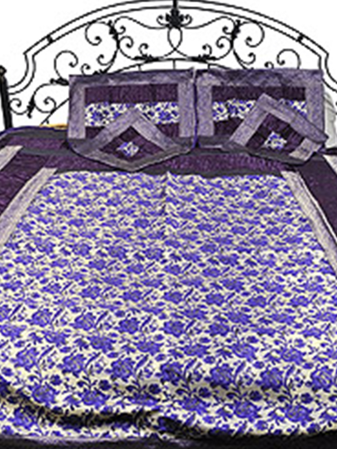 

Exotic India Purple & Beige Printed 300 TC Queen Bedsheet With 2 Pillow Covers