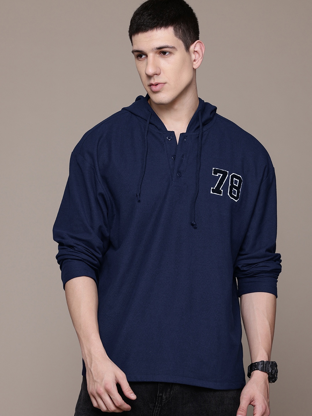 

The Roadster Lifestyle Co. Applique Detail Hooded Sweatshirt, Navy blue