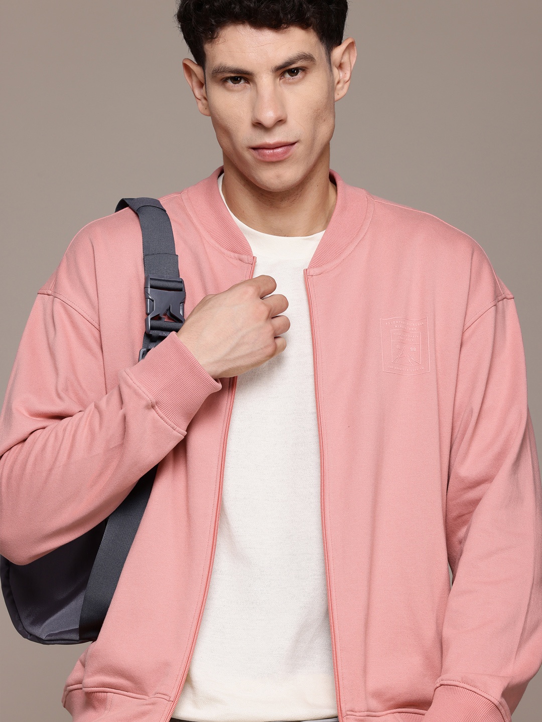 

The Roadster Lifestyle Co. Relaxed Fit Front-Open Sweatshirt, Pink