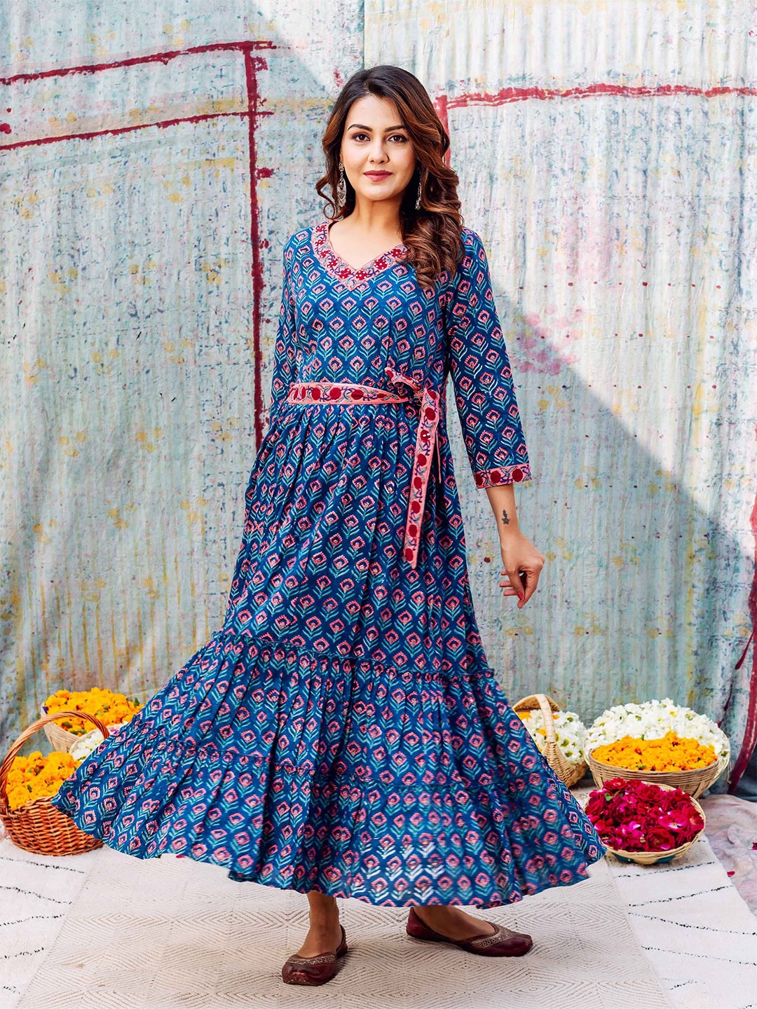 

MISSPRINT Printed Fit & Flare Maxi Dress, Blue