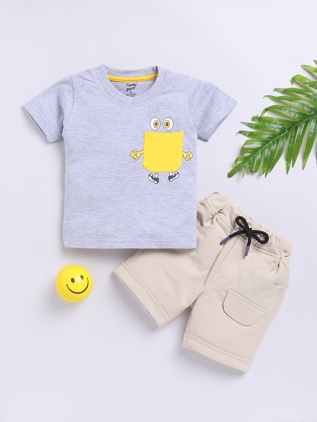 

Toonyport Boys Printed Pure Cotton T-shirt With Short, Grey