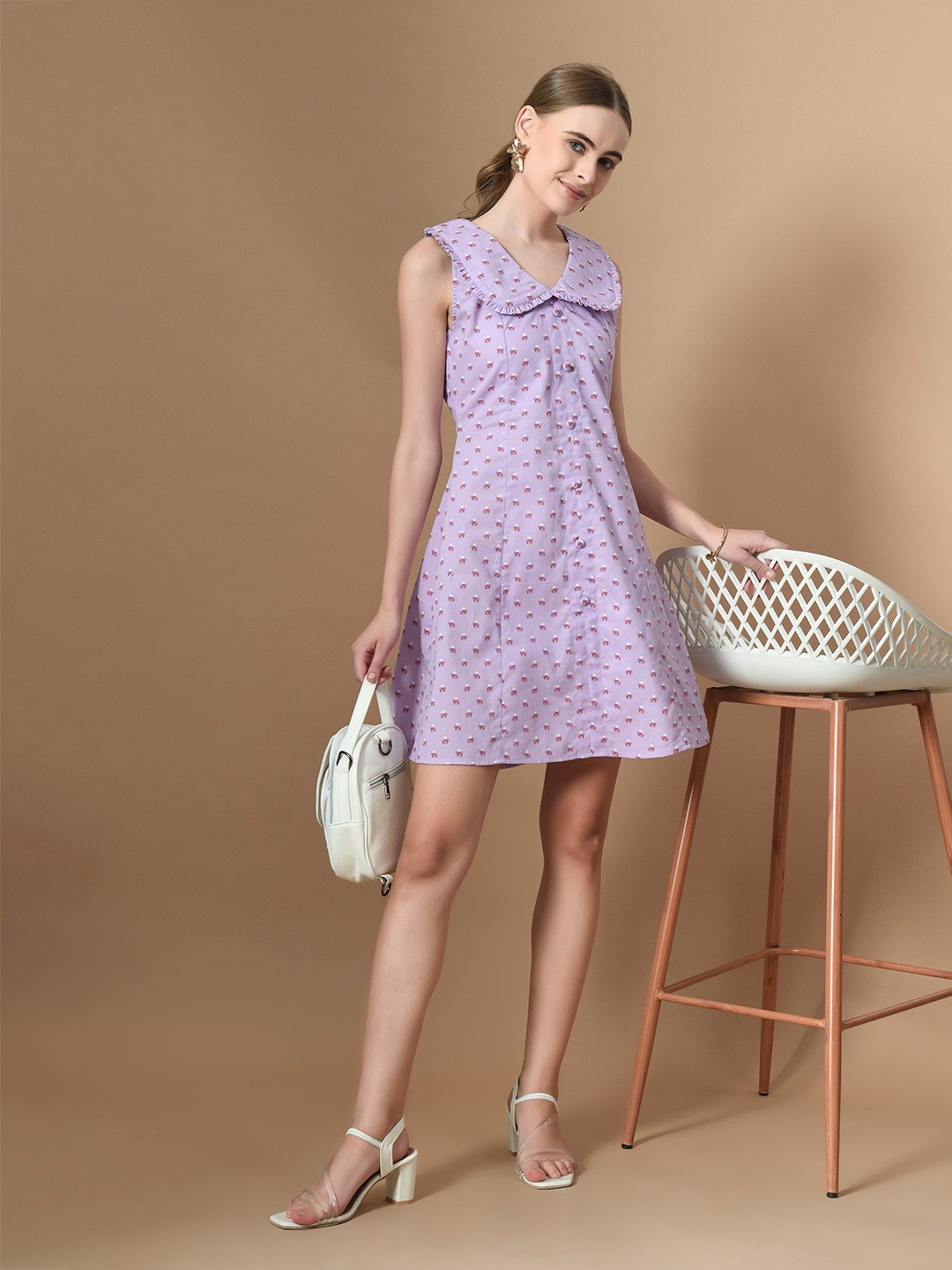 

Hencemade Sleeveless Printed A-Line Dress, Purple