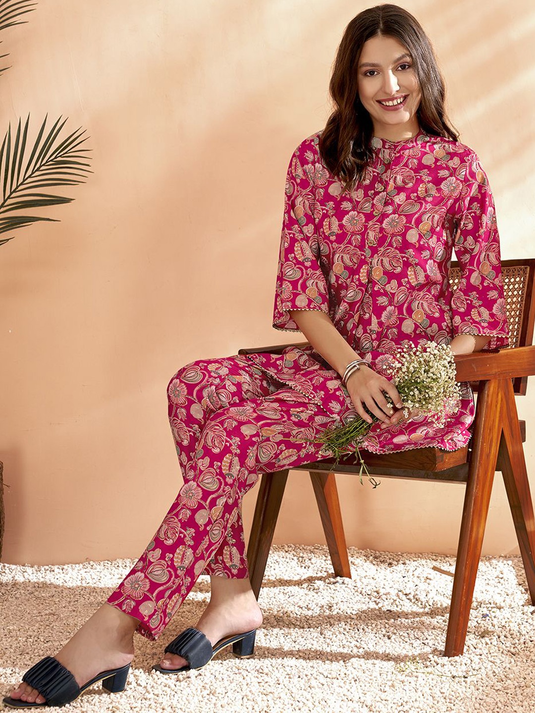

Anouk Pink Floral Printed Panelled A Line Co Ords