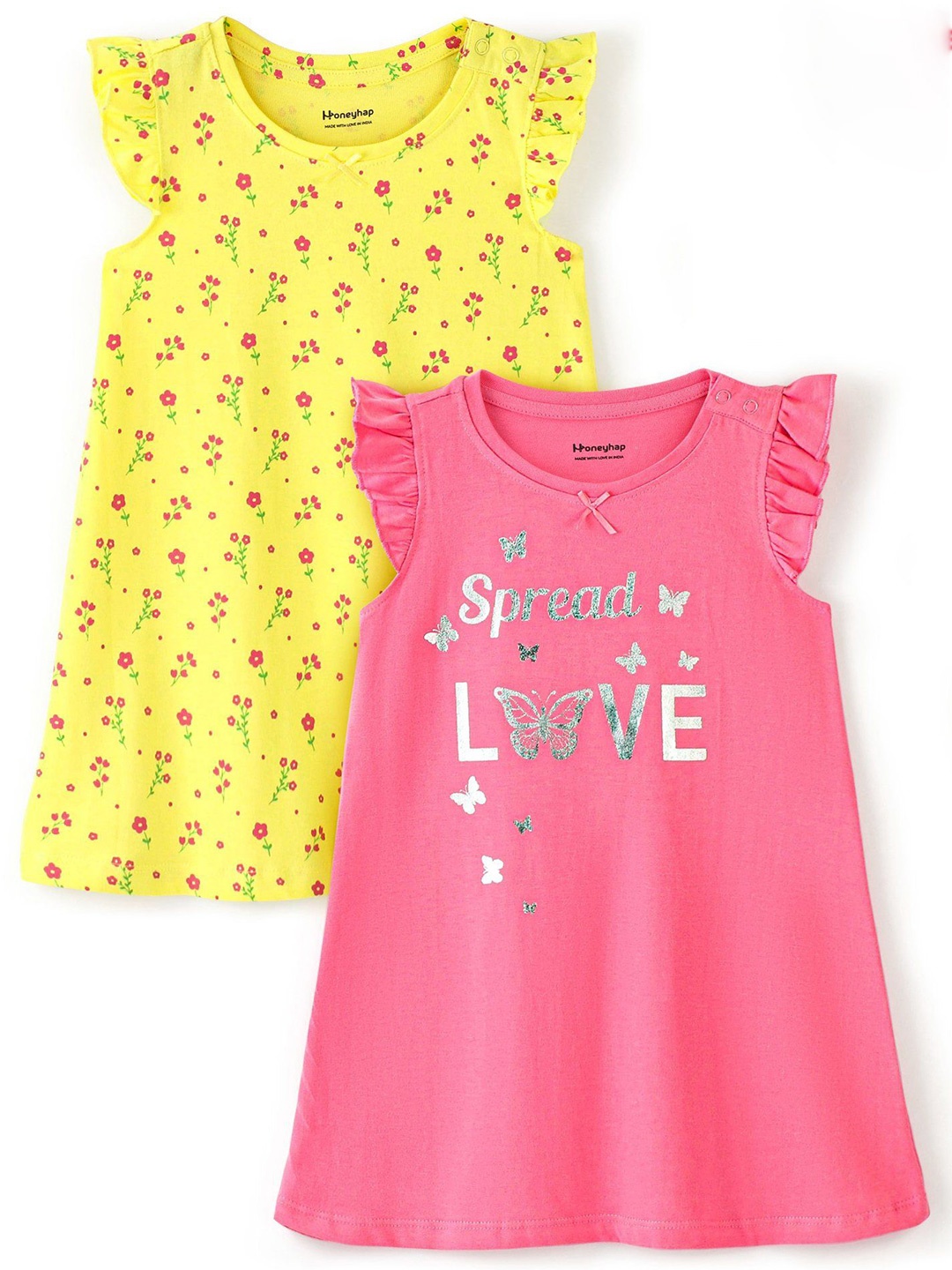 

Honeyhap Girls Printed Nightdress, Yellow