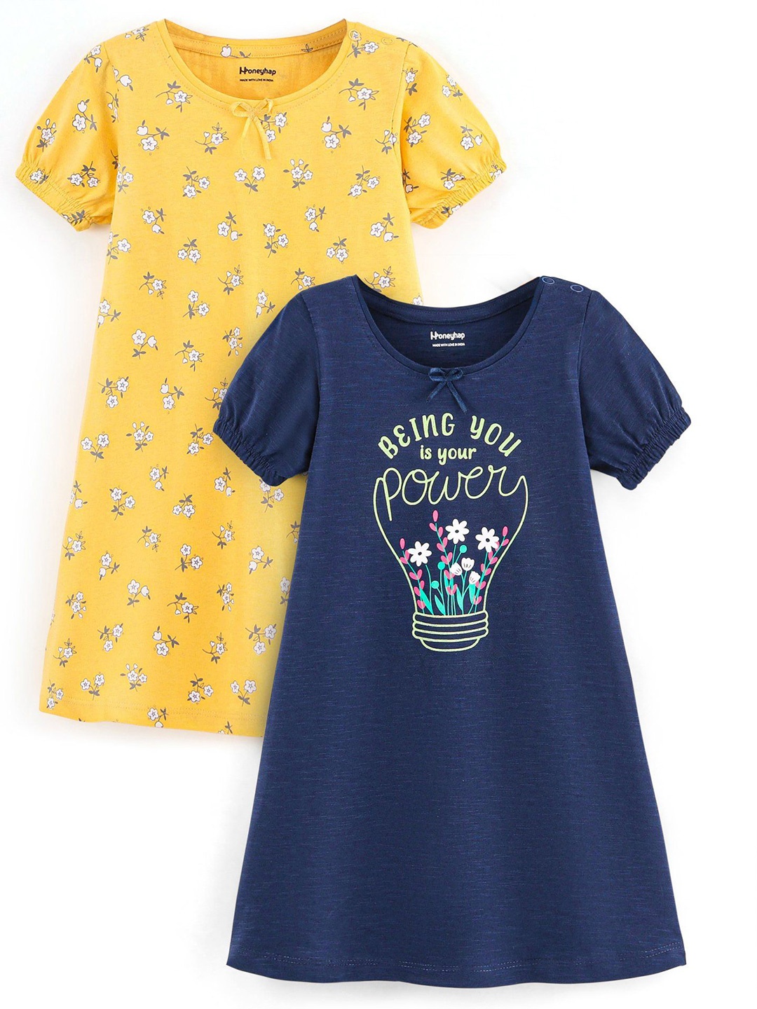 

Honeyhap Girls Printed Nightdress, Navy blue