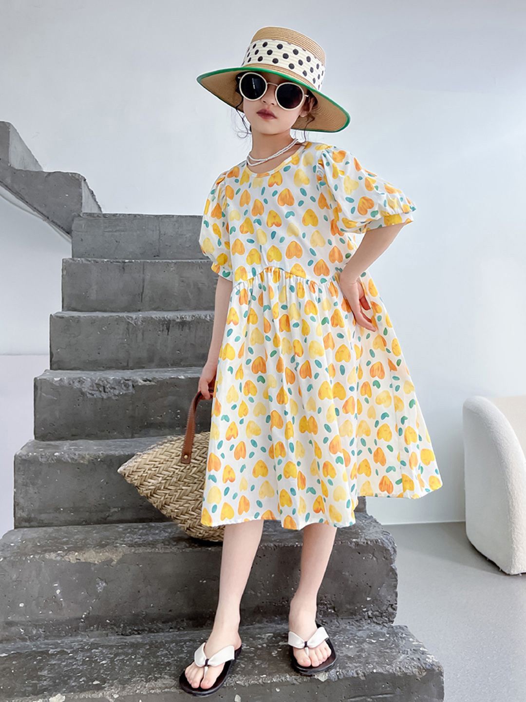 

INCLUD Women Floral Print Flutter Sleeve Fit & Flare Dress, Yellow