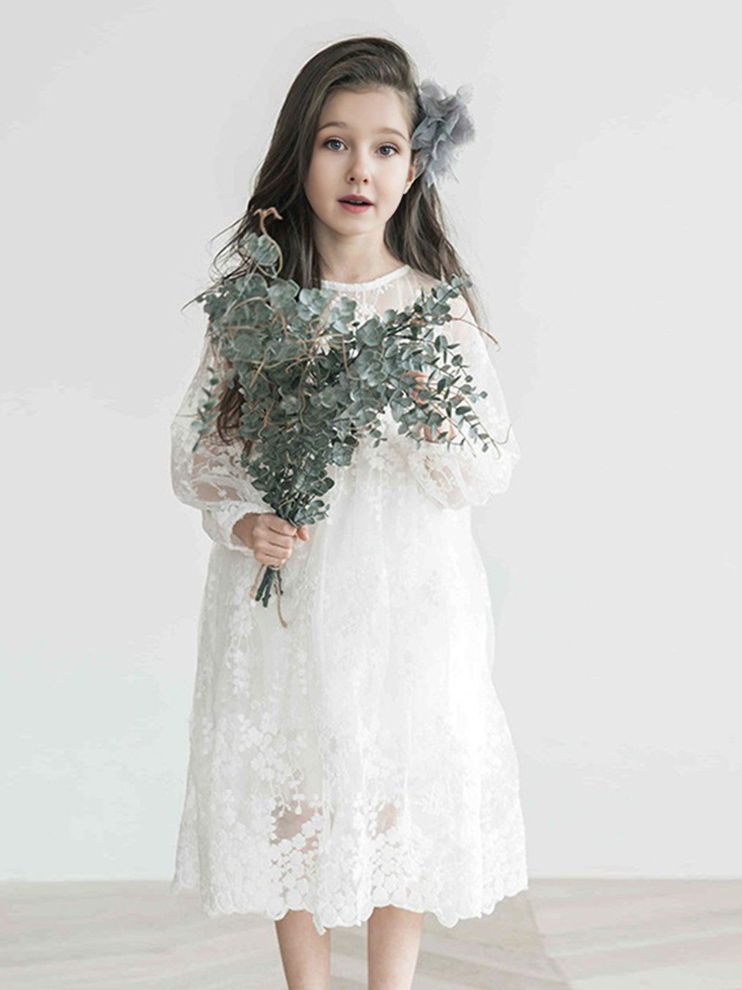 

INCLUD Girls Fit & Flare Embroidered Dress, White