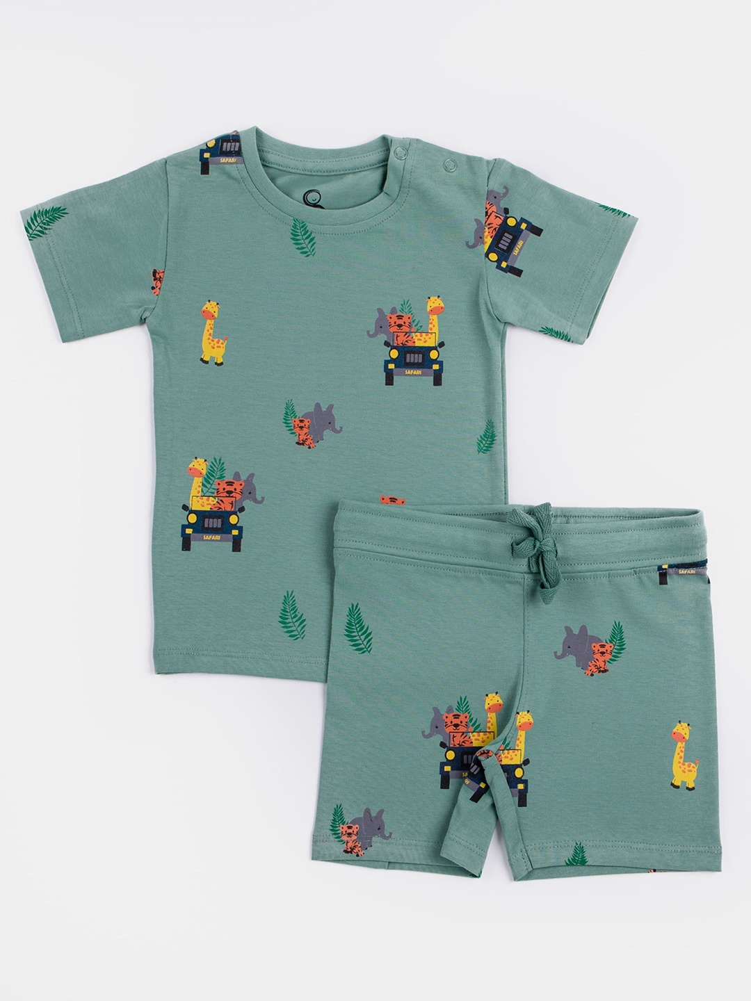 

Orange Sugar Kids Printed Pure Cotton T-shirt with Shorts, Green