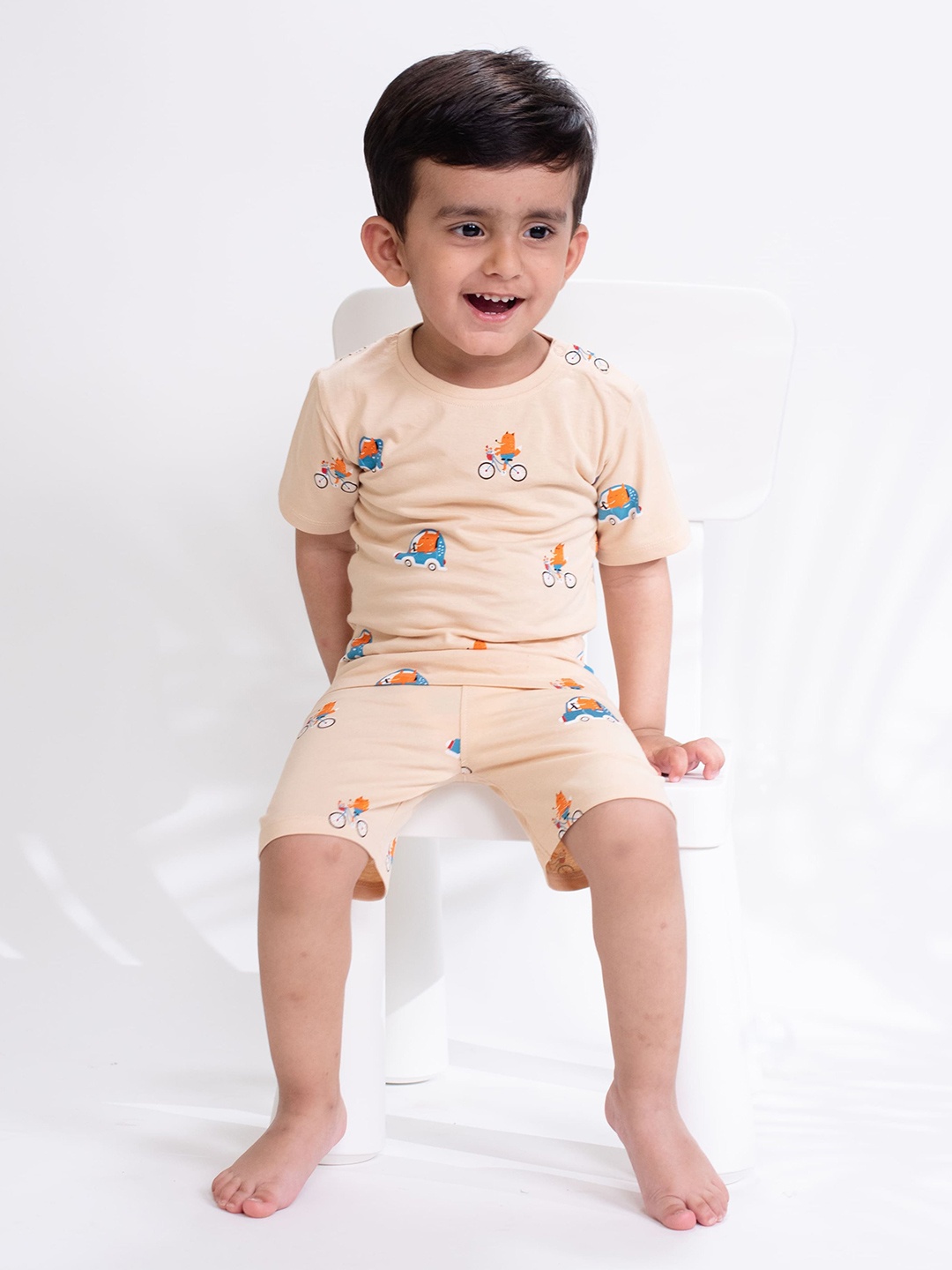 

Orange Sugar Unisex Printed Pure Cotton T-shirt with Shorts, Brown