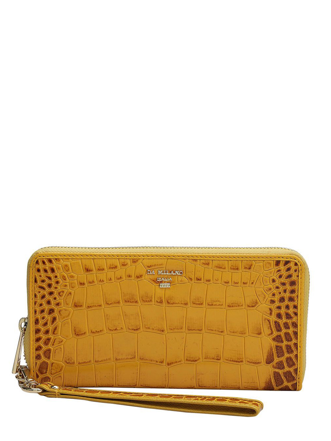 

Da Milano Women Textured Leather Zip Around Wallet, Yellow