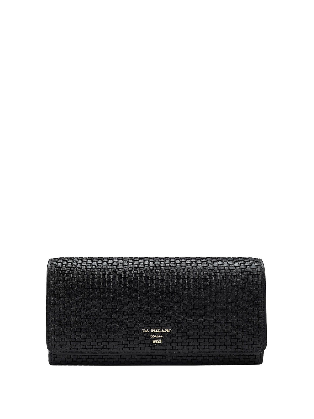 

Da Milano Women Textured Leather Envelope Wallet, Black