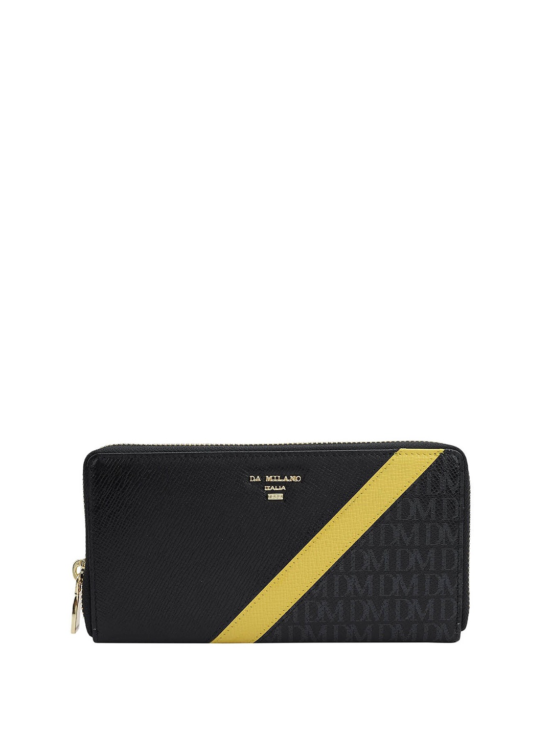 

Da Milano Women Textured Leather Zip Around Wallet, Black