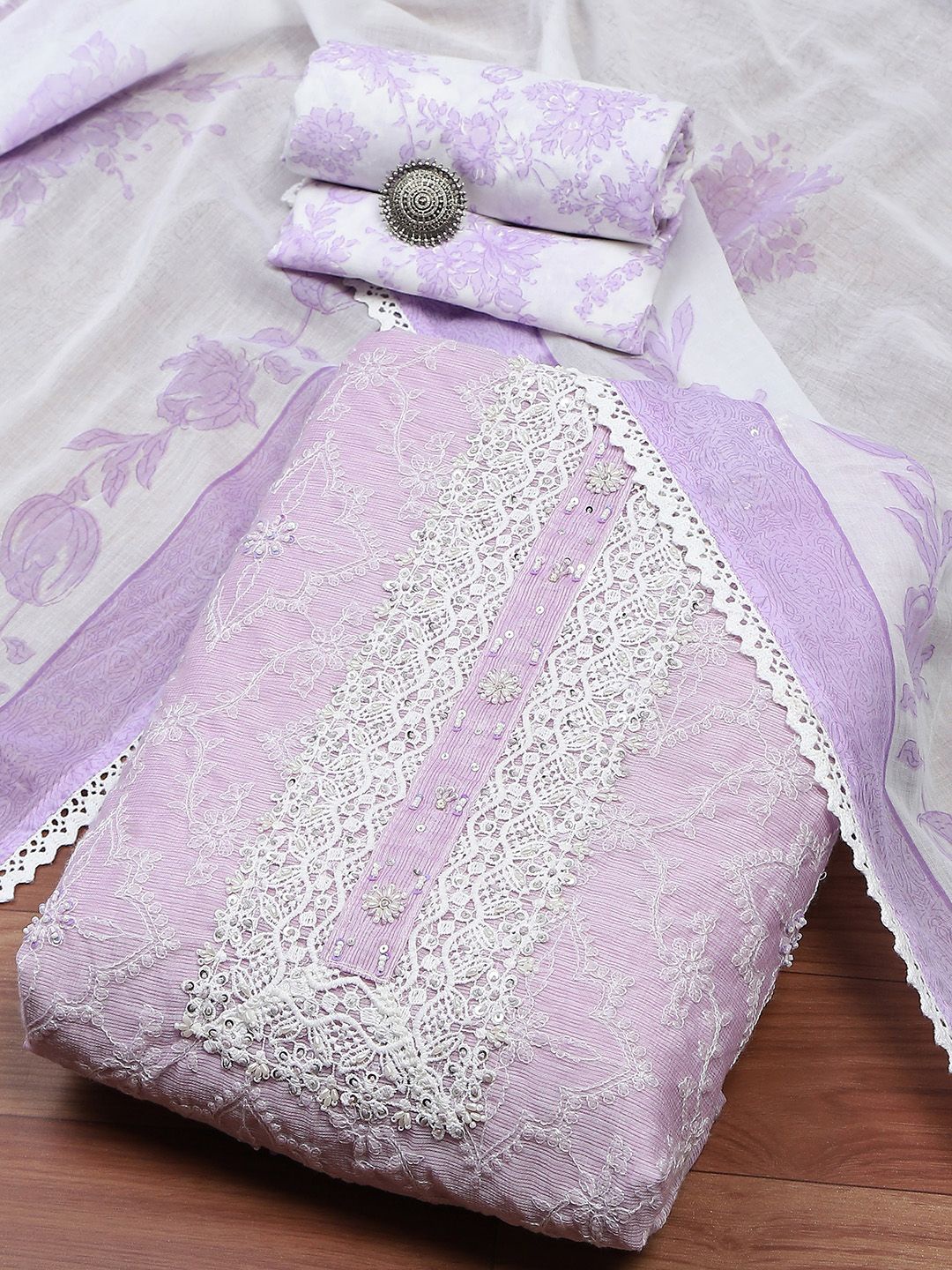 

Biba Embroidered Unstitched Dress Material, Purple