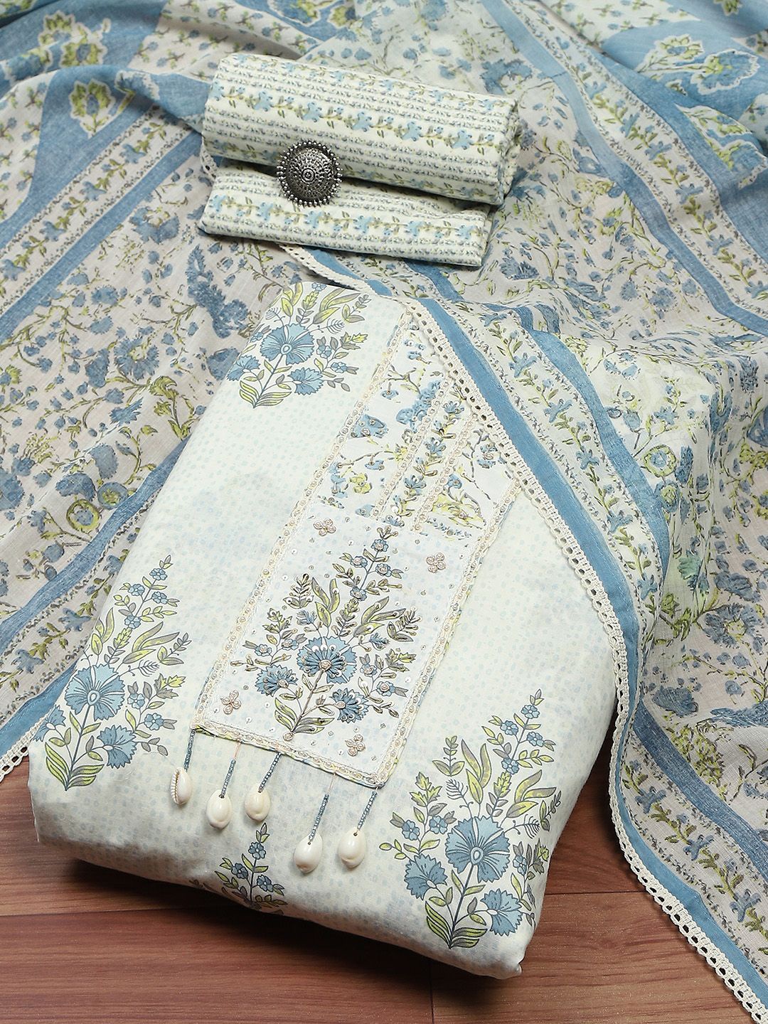 

Biba Printed Pure Cotton Unstitched Dress Material, Blue