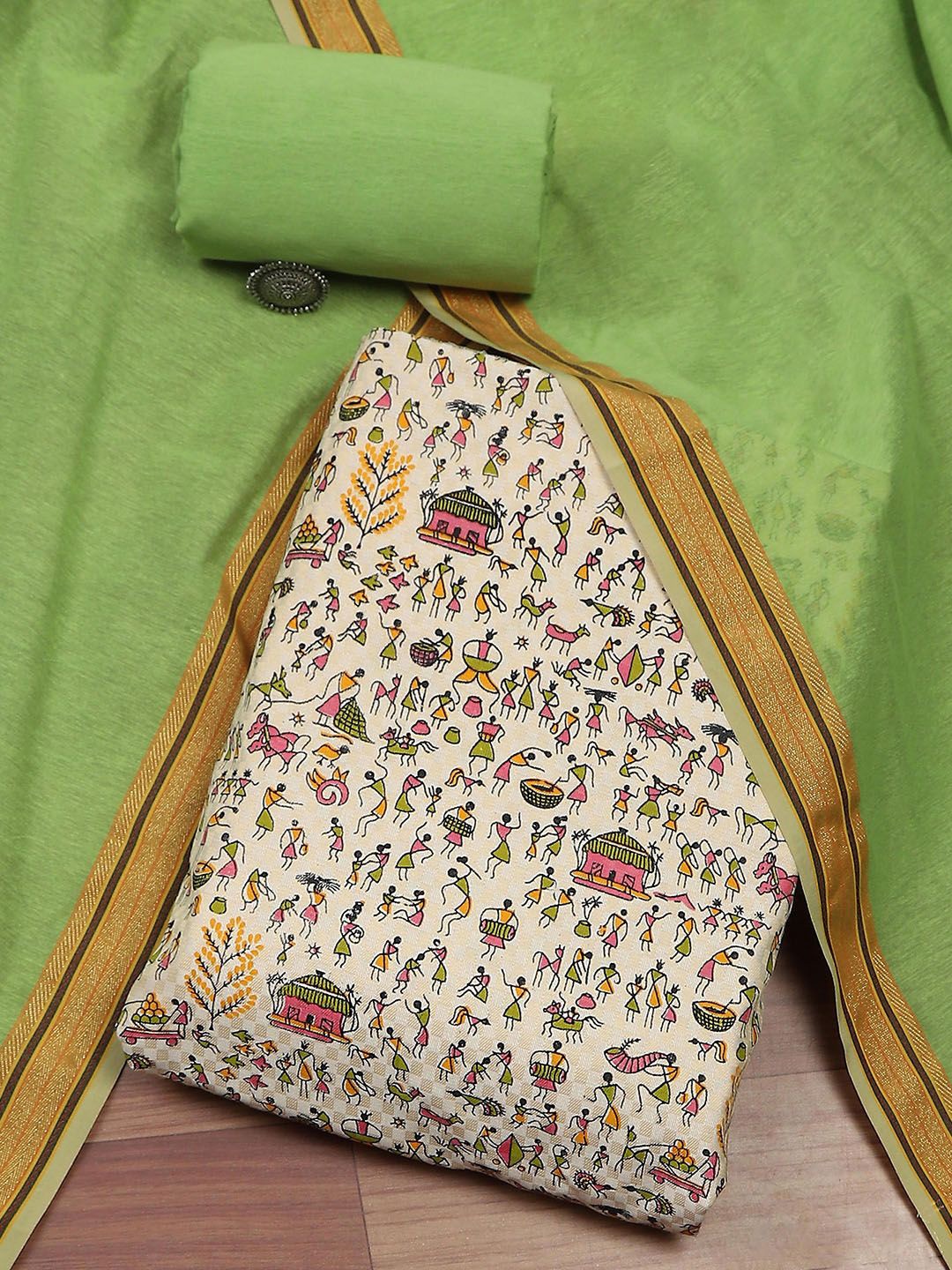 

Biba Pure Cotton Unstitched Dress Material, Lime green