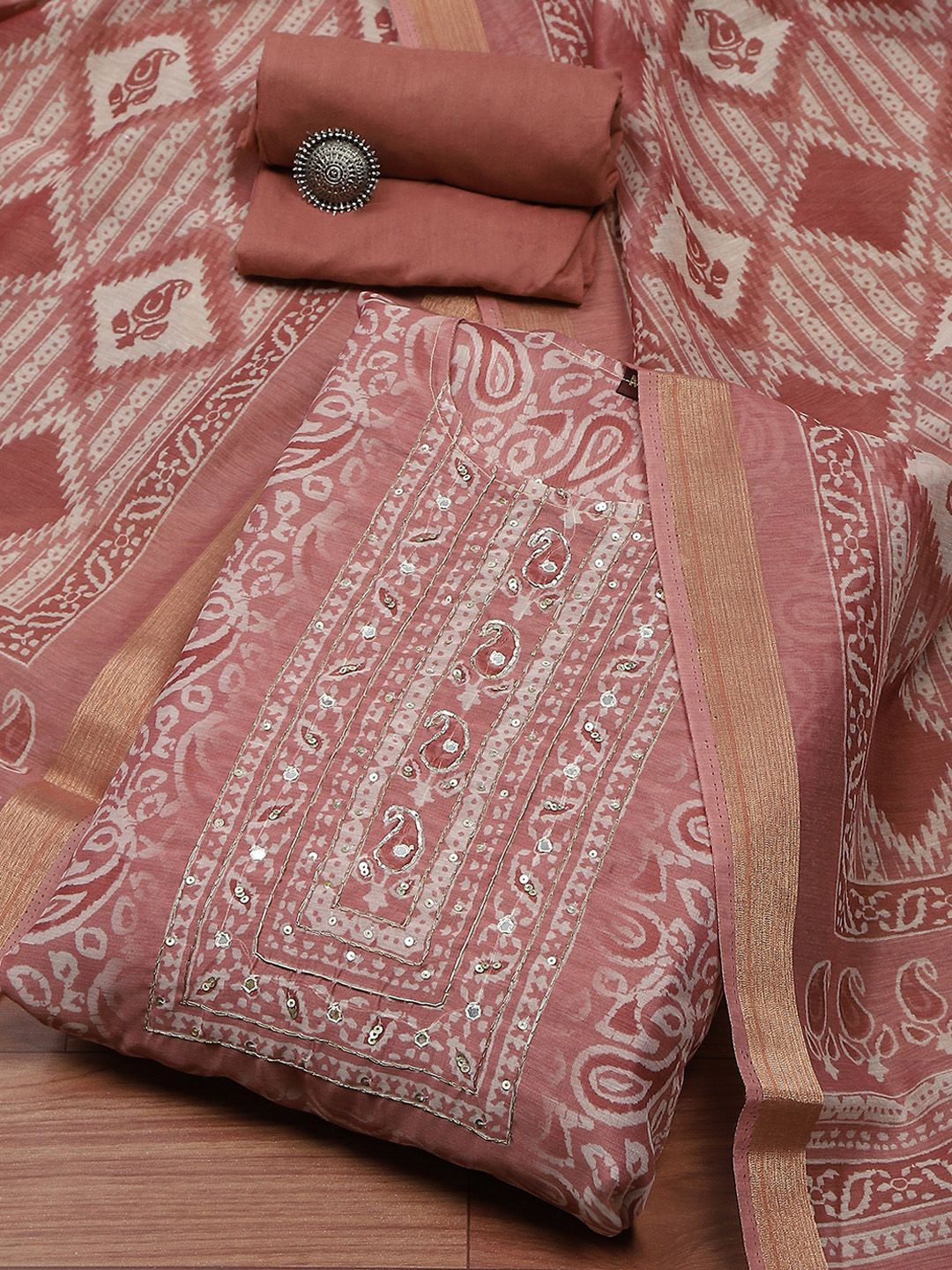 

Biba Printed Unstitched Dress Material, Red