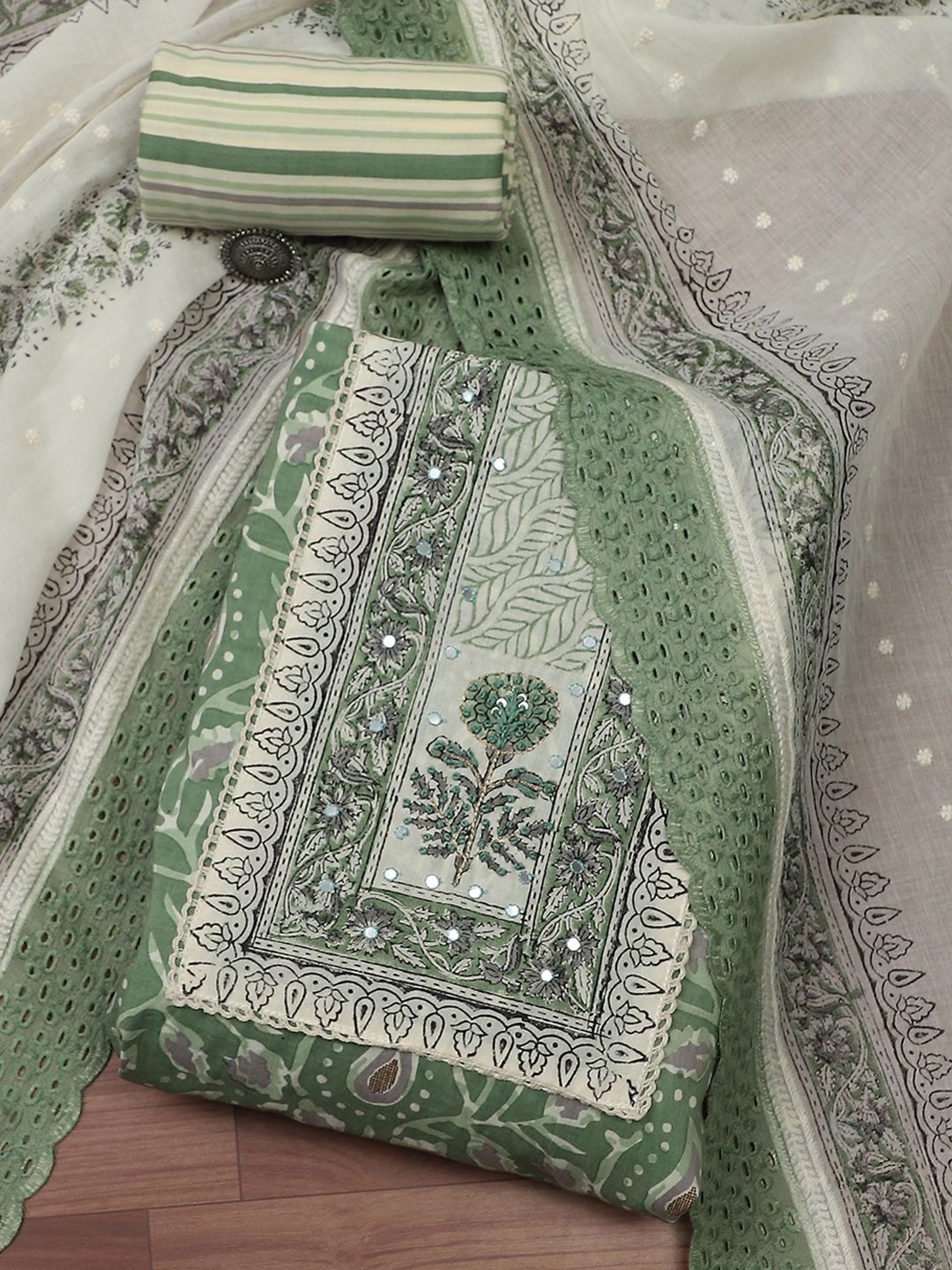 

Biba Embroidered Pure Cotton Unstitched Dress Material, Green