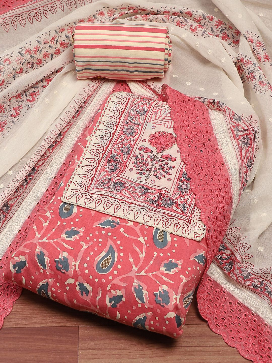 

Biba Embroidered Pure Cotton Unstitched Dress Material, Pink