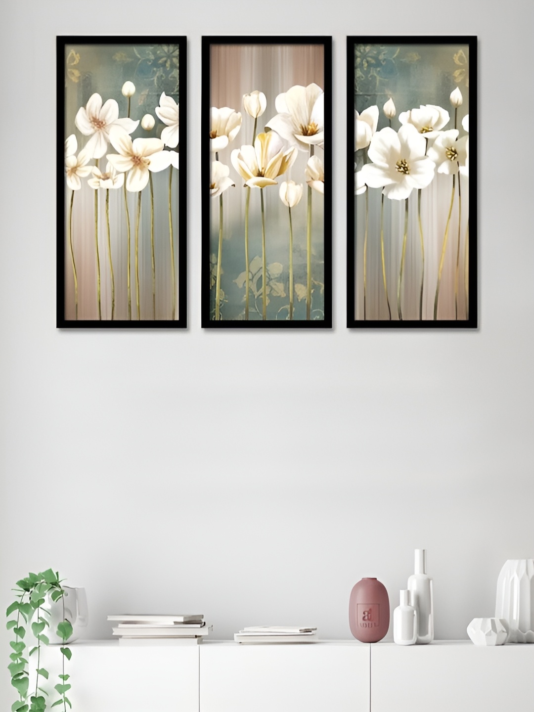

Art Street White & Green 3 Pieces Wooden Floral And Botanical Wall Paintings