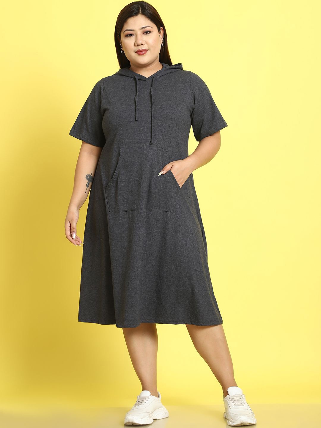 

theRebelinme Plus Size Hood A-Line Midi Dress, Charcoal