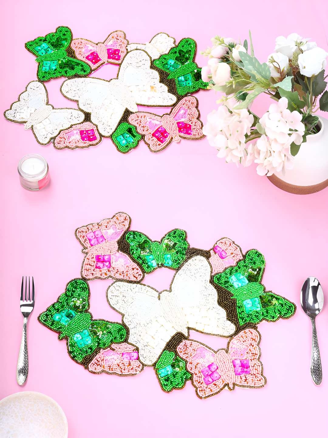 

PURINA'S Cream & Green 2 Pieces Beaded Table Placemats